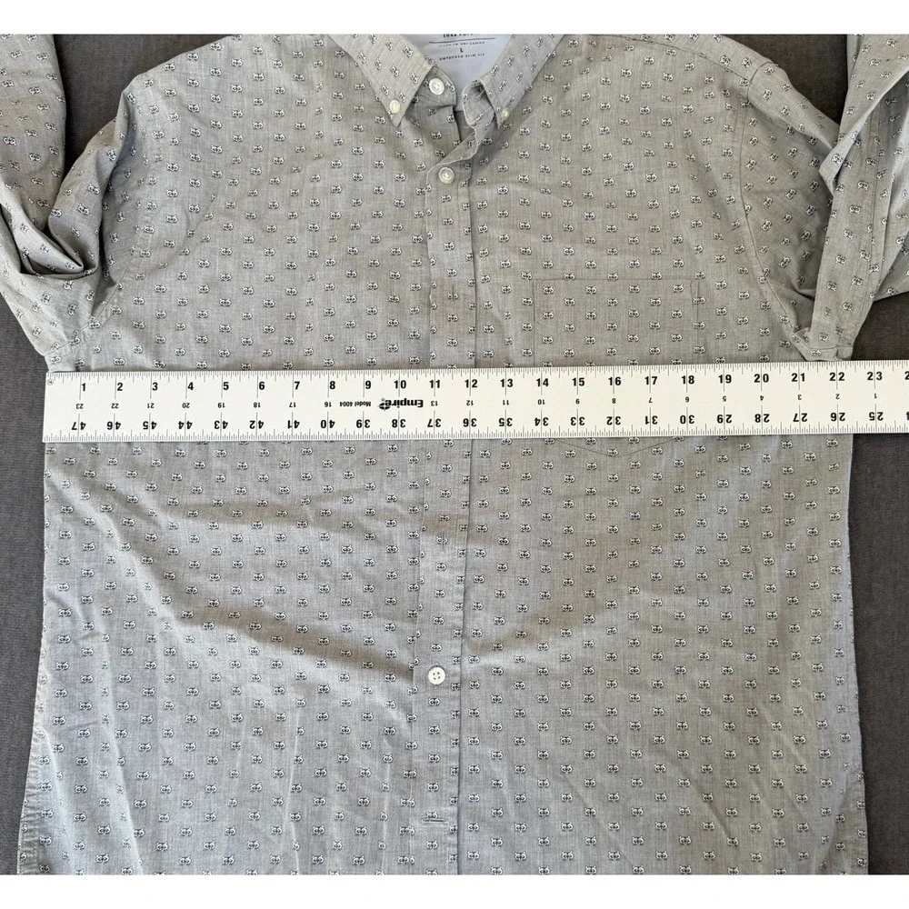 Banana Republic Luxe Poplin Shirt Mens L‎ Grey Raccoon Print Untucked Slim Fit